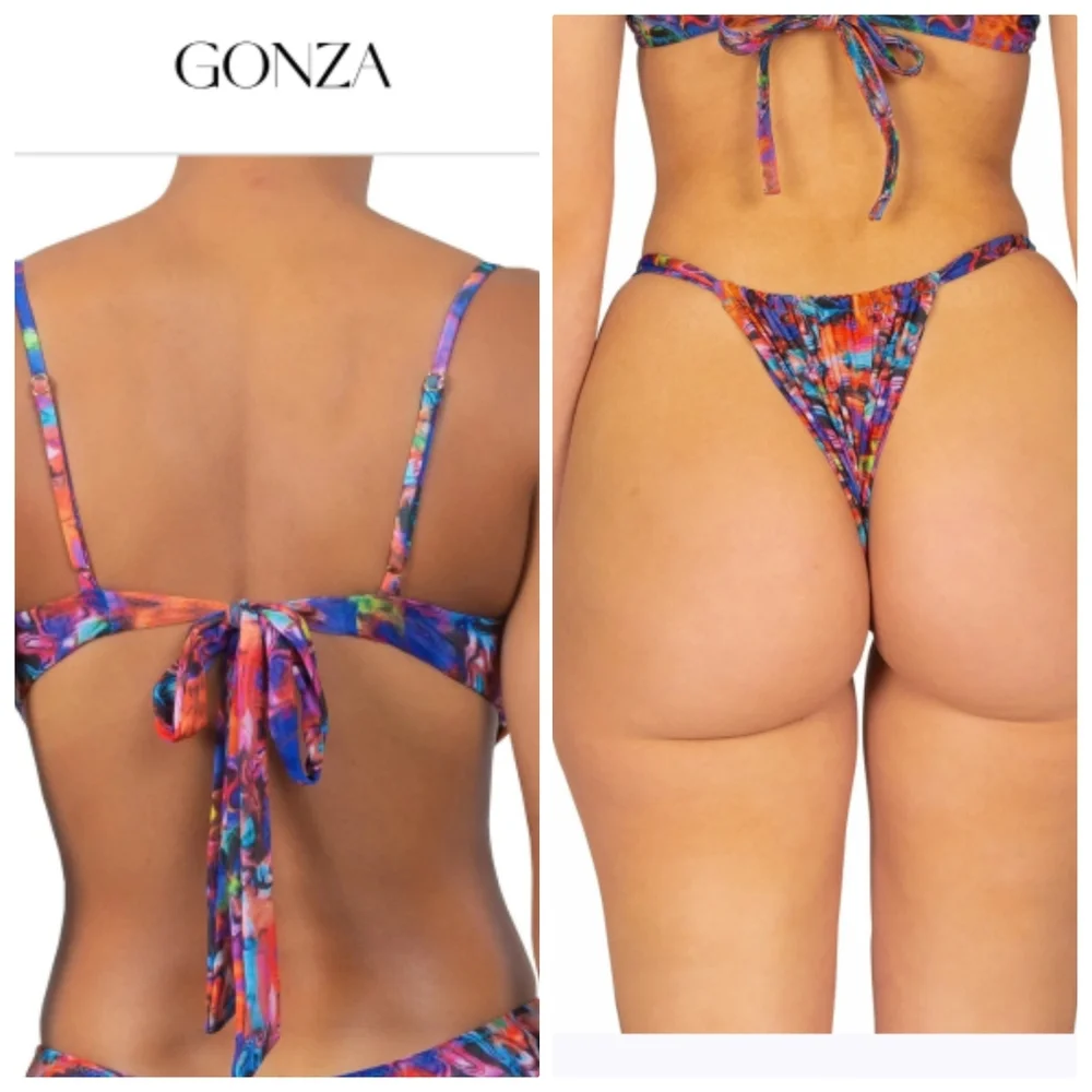 Gonza Virginia SET: Multi Color Art Print Bra + Bottom Bikini Set M - Picture 3 of 11